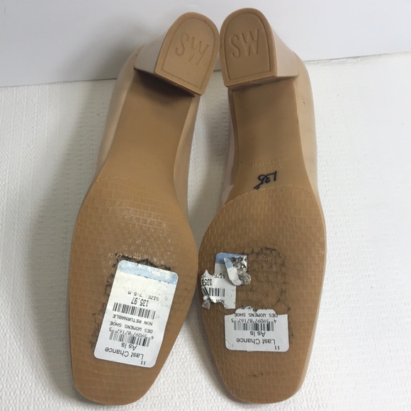 Stuart Weitzman block 2.5” heel beige patent leather 7.5 M MSRP $385 - Picture 9 of 9